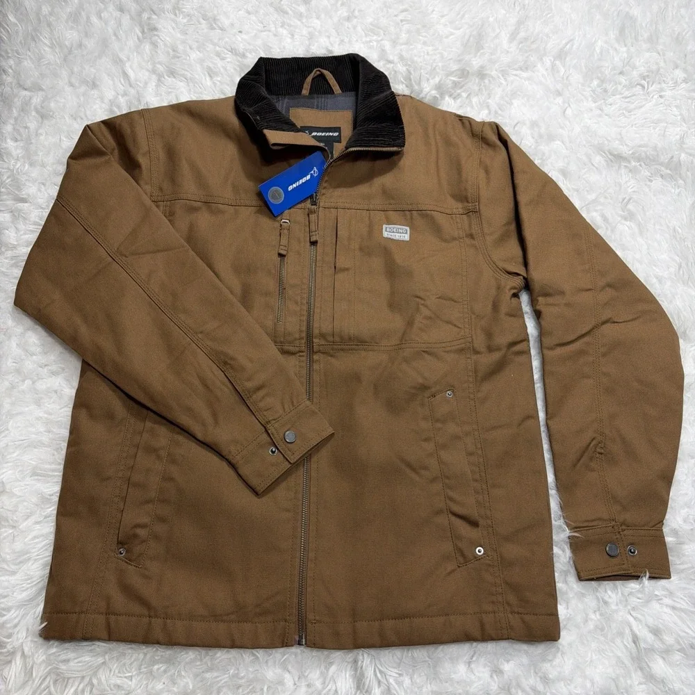 BOEING Mens Canvas Jacket Workwear‎ Corduroy Collar Flannel Lined Insulated New!